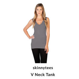 SKINNYTEES Womens Basic Charcoal Grey V Neck Layering Tank Top